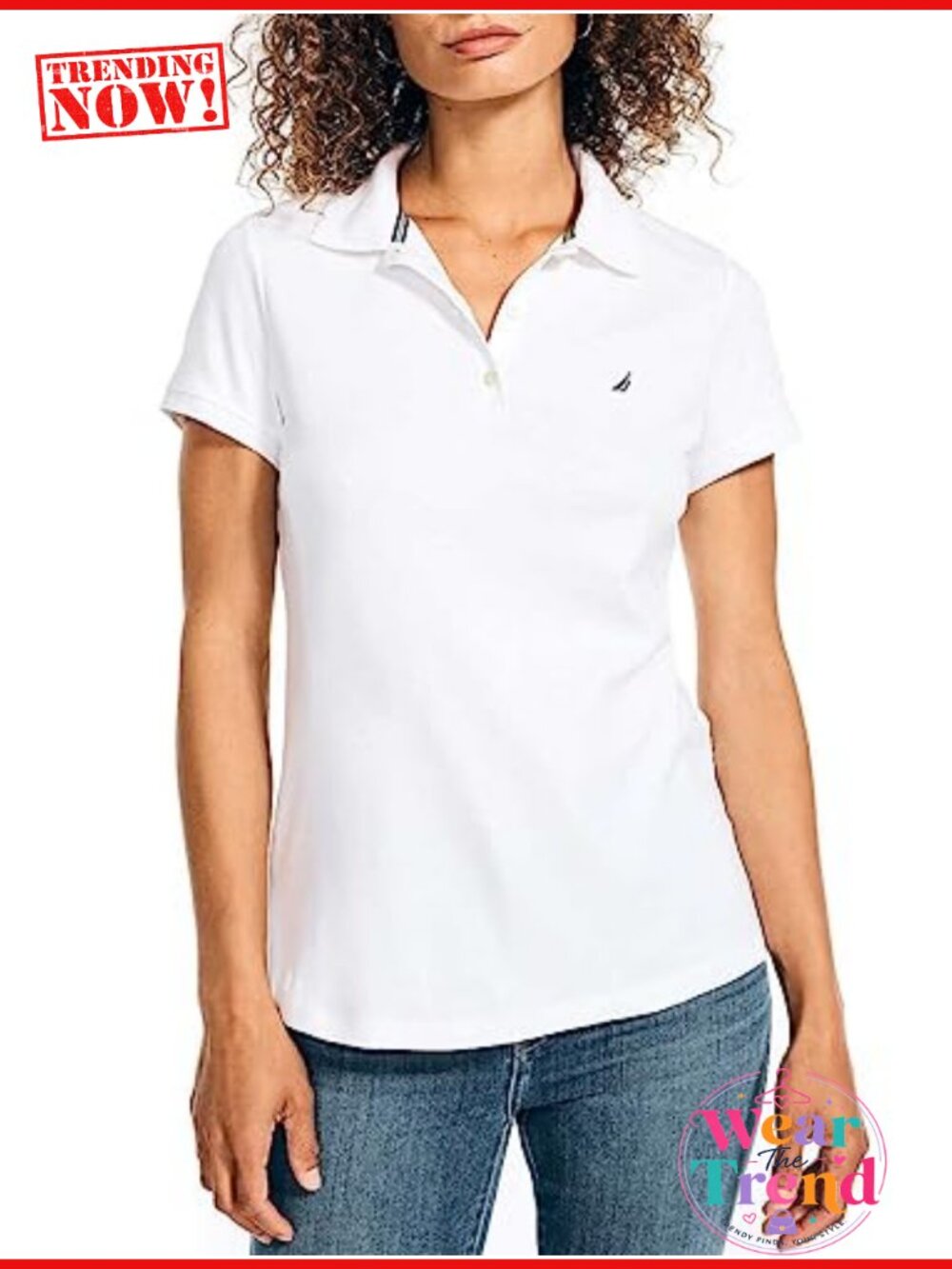Nautica Womens Short Sleeve Polo Shirt 3-Button Cotton Golf Shirt Regular Fit